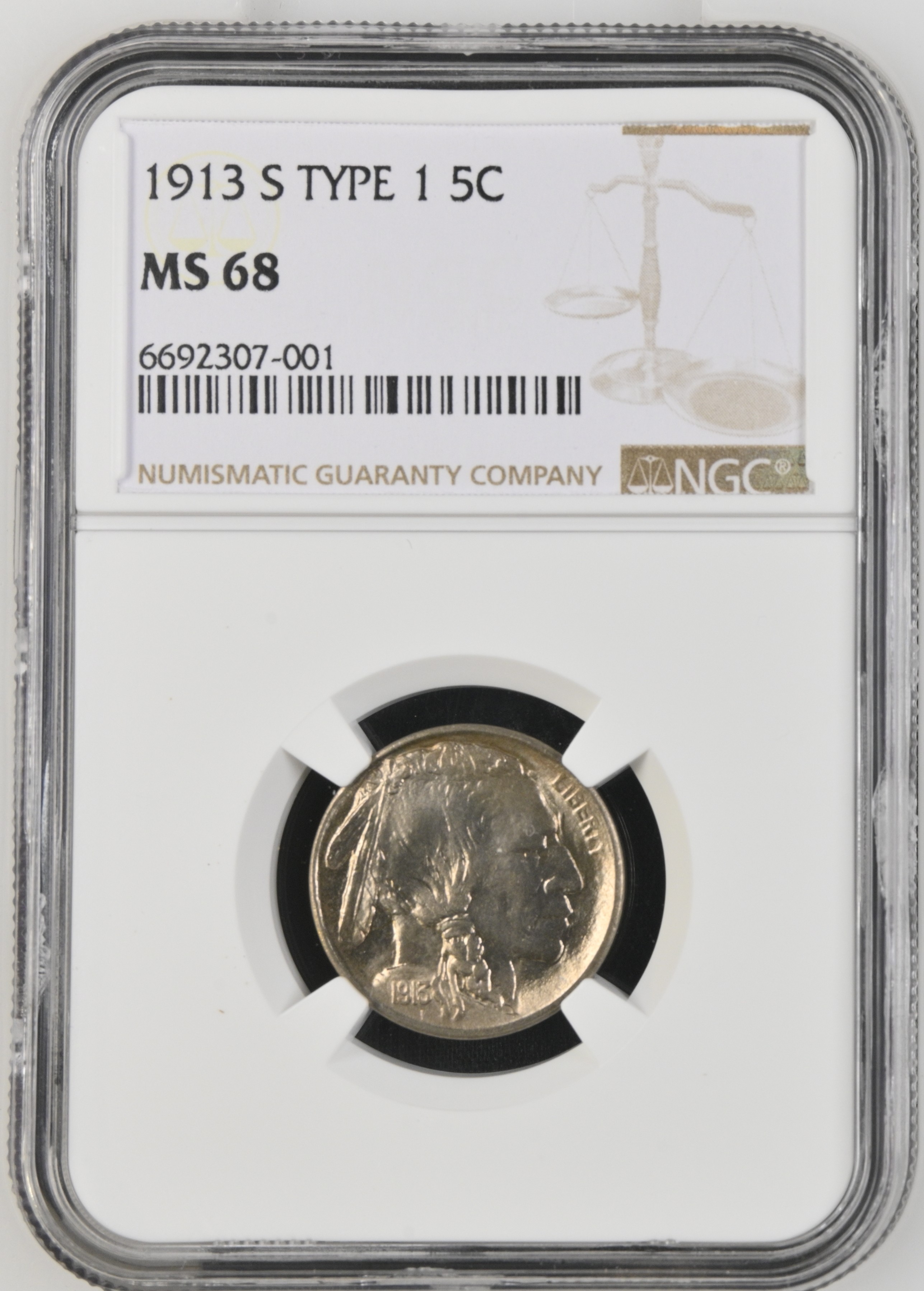 1913-S 5c Buffalo, Type 1 MS